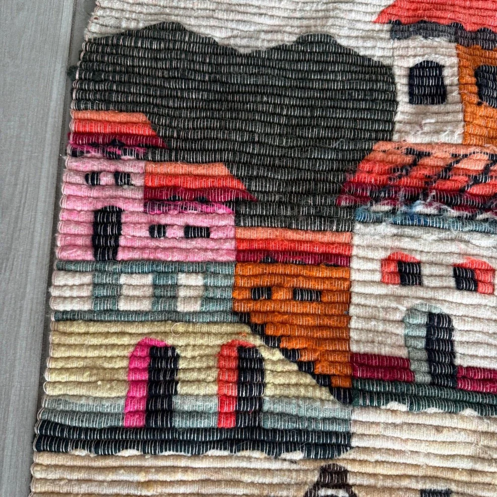 VTG Peruvian Woven 1970s Tapestry Multi Village Llama Wall Art 37